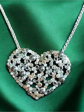 Brighton Tri- colored Swarovski Crystal Heart Necklace. NWOT
